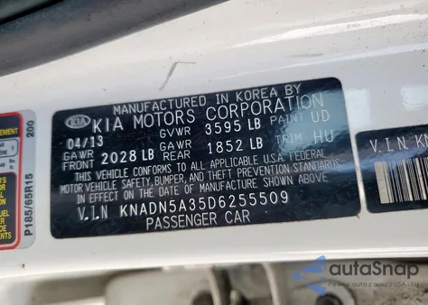 2013 Kia Rio Ex из США, поврежденный, VIN KNADN5A35D6255509